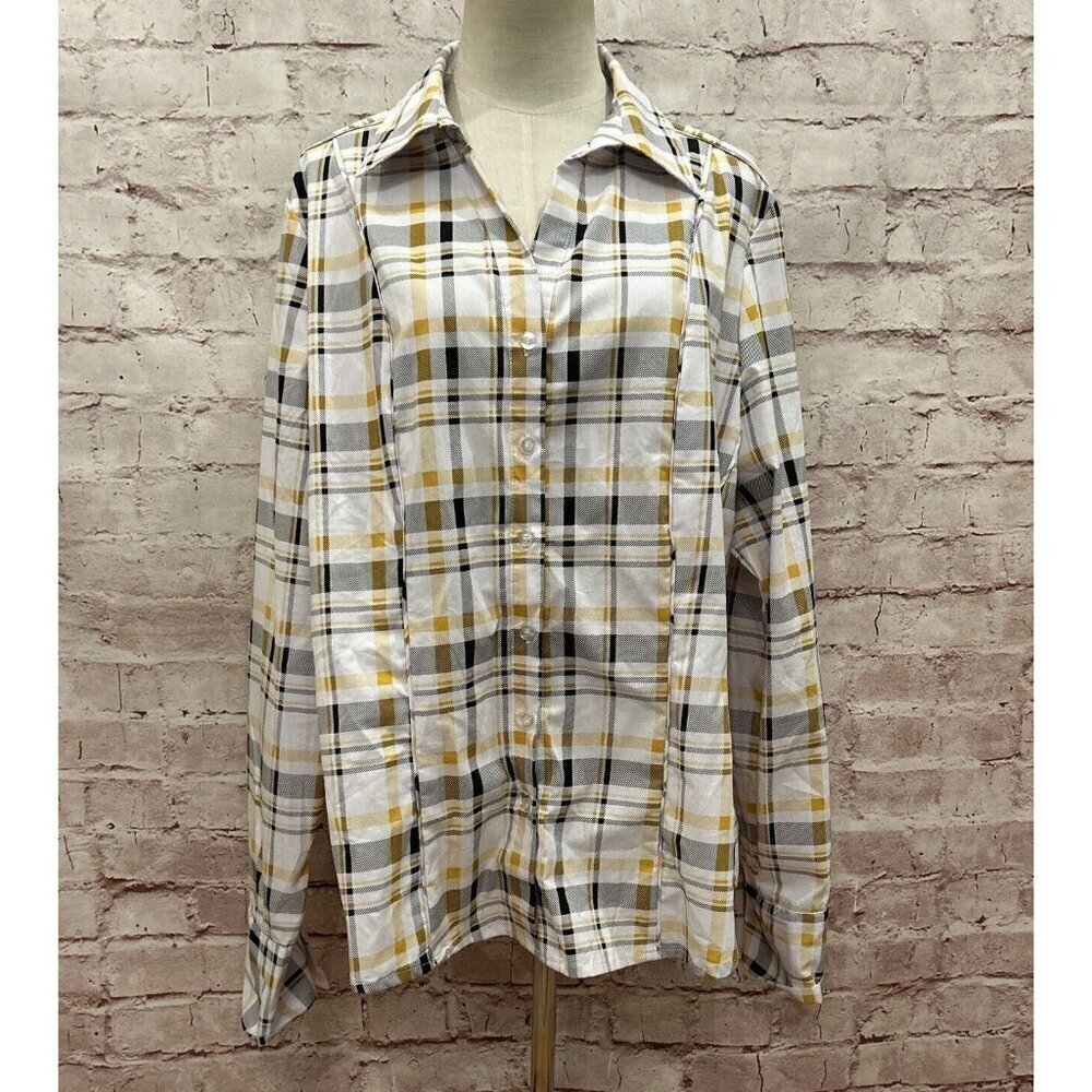 Ashley Stewart Size 18 Button Up Shirt White Plaid NEW Raised Seam
